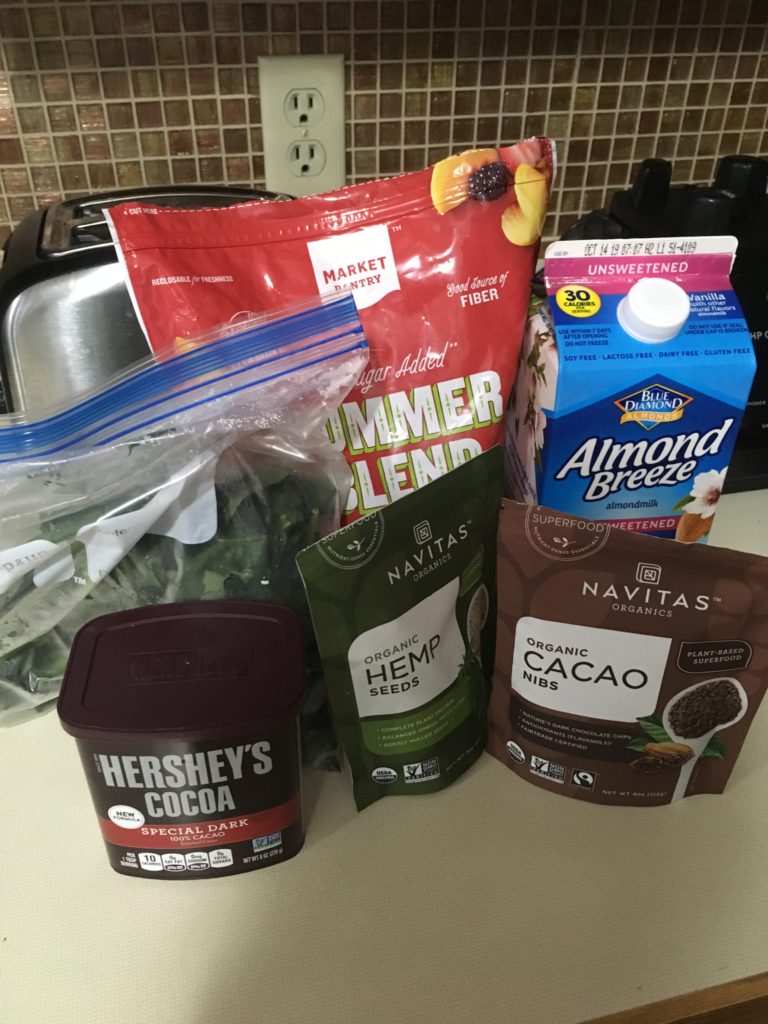 Picture of the ingredients for the energy-boosting chocolate and fruit smoothie