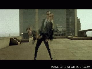 Picture of an agent dodging in the Matrix