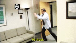 Picture of Steve Carrell doing parkour in The Office