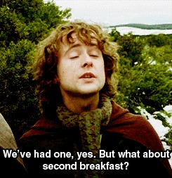 Picture of a hobbit asking for a second breakfast
