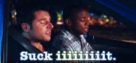 Picture of Shawn and Gus from Psych saying "suck it"